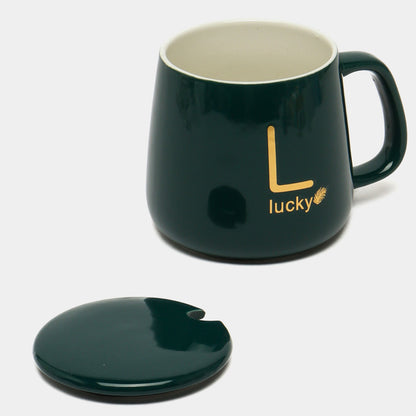 Чашка 400мл на підставці з підігрівом до +55 °С, Зелена / Чашка керамічна з ложкою в подарунковій упаковці