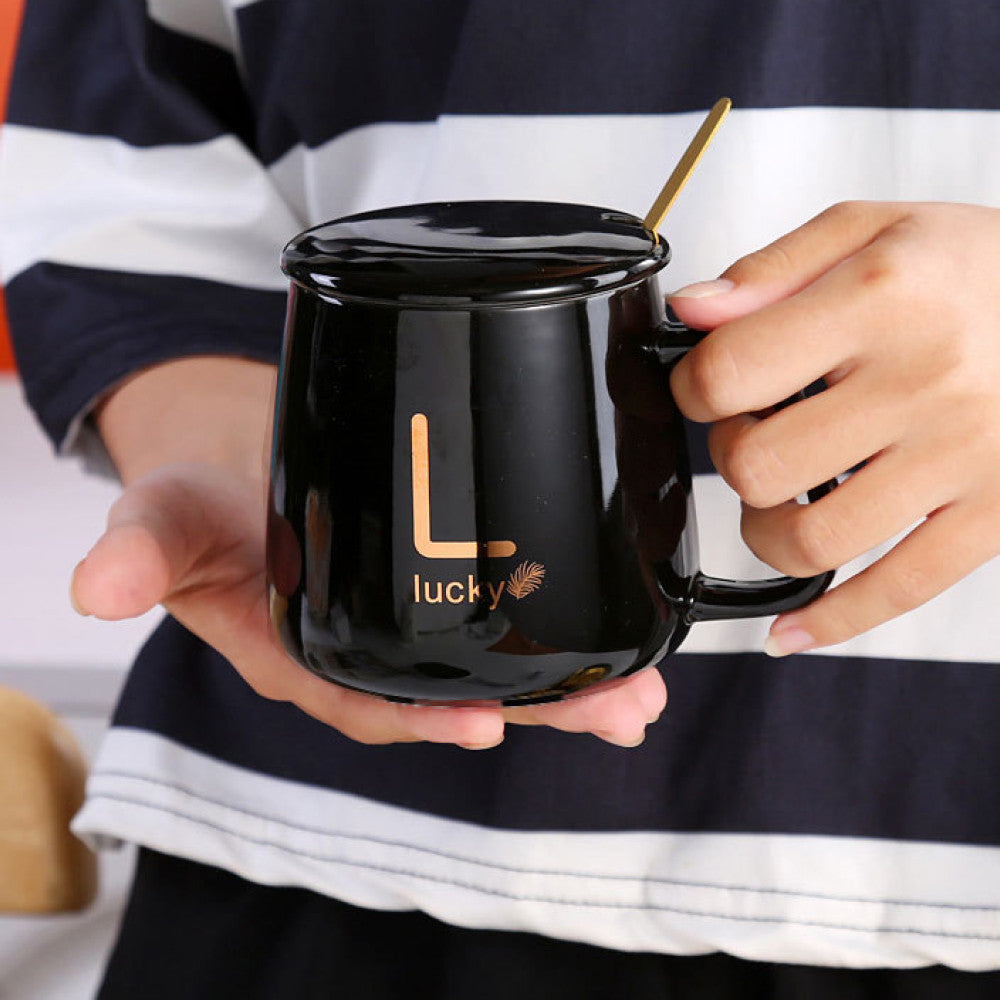 Чашка 400мл на підставці з підігрівом до +55 °С, Чорний / Чашка керамічна з ложкою в подарунковій упаковці