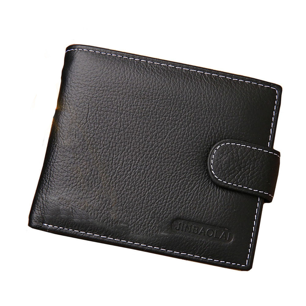 Чоловічий шкіряний гаманець Коричневий, (9х11х2, 5 см) Jinbaolai / Чоловічий портмоне з кнопкою