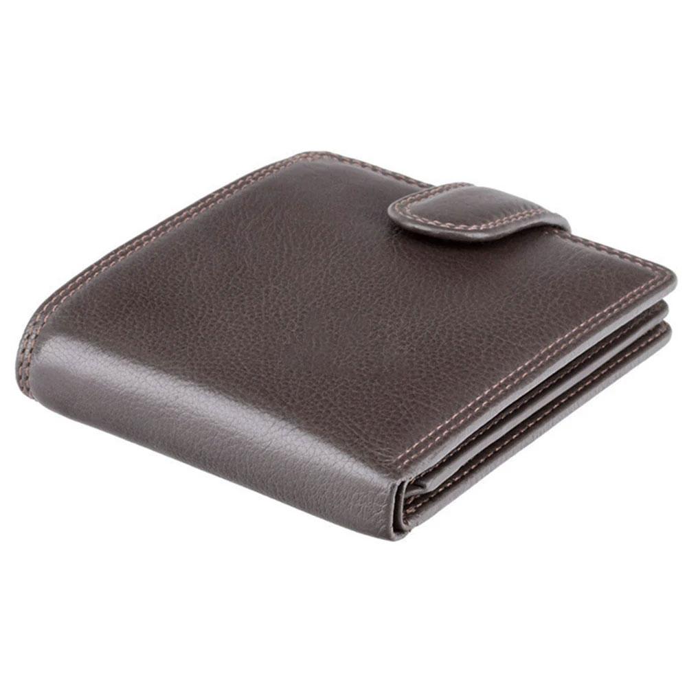 Чоловічий шкіряний гаманець Коричневий, (9х11х2, 5 см) Jinbaolai / Чоловічий портмоне з кнопкою