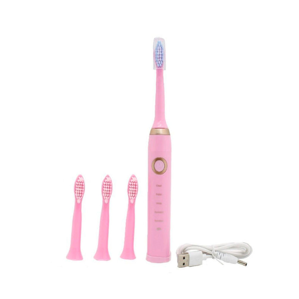 Електрична зубна щітка Shuke з 4 насадками Рожева / Акумуляторна зубна щітка / Зубні щітки