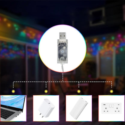 Світлодіодна смарт гірлянда 5 м, від USB + пульт / Розумна стрічка RGB з Bluetooth / Гірлянда від повербанк