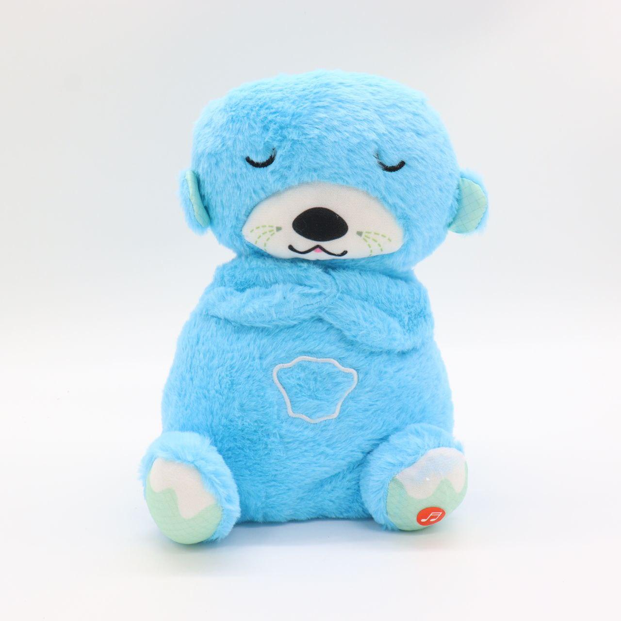 М'яка іграшка нічник з функцією дихання від батарейок, «Видра» 33,5см, Блакитний / Дитячий нічник / Нічник іграшка