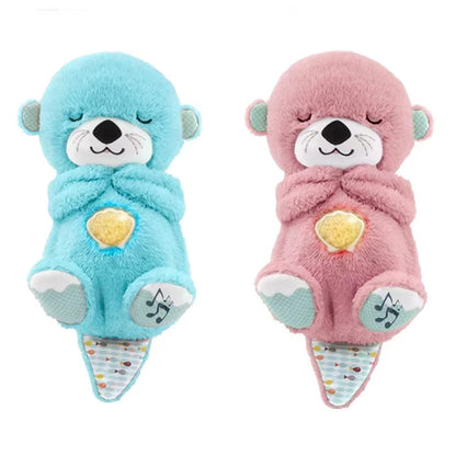 М'яка іграшка нічник з функцією дихання від батарейок, «Видра» 33,5см, Блакитний / Дитячий нічник / Нічник іграшка