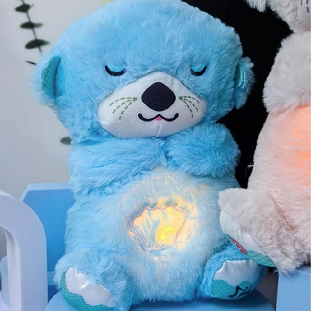 М'яка іграшка нічник з функцією дихання від батарейок, «Видра» 33,5см, Блакитний / Дитячий нічник / Нічник іграшка