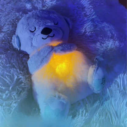 М'яка іграшка нічник з функцією дихання від батарейок, «Видра» 33,5см, Блакитний / Дитячий нічник / Нічник іграшка