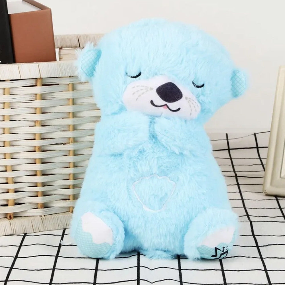 М'яка іграшка нічник з функцією дихання від батарейок, «Видра» 33,5см, Блакитний / Дитячий нічник / Нічник іграшка