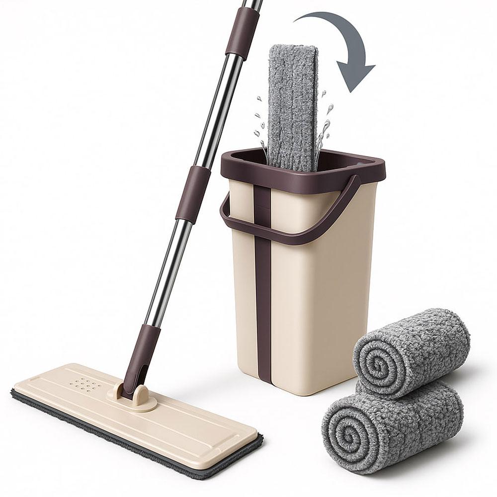 Комплект швабра та відро з самовіджимом 3,5л, Scratch Cleaning Mop, Бежева / Набір для прибирання / Швабра ледарка