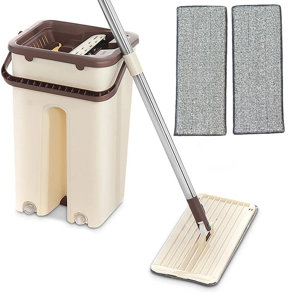 Комплект швабра та відро з самовіджимом 3,5л, Scratch Cleaning Mop, Бежева / Набір для прибирання / Швабра ледарка