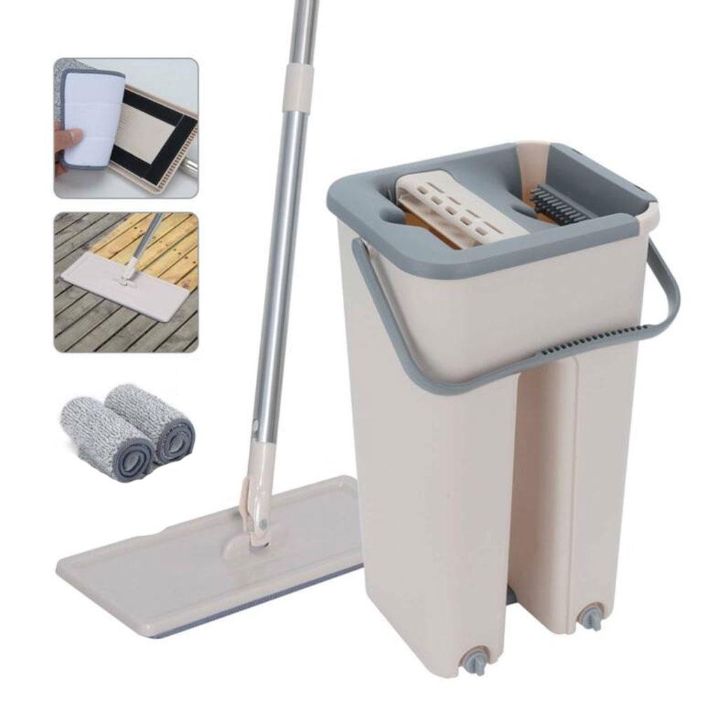 Комплект швабра та відро з самовіджимом Scratch Cleaning Mop, Світло бежева / Набір для збирання / Швабра ледарка