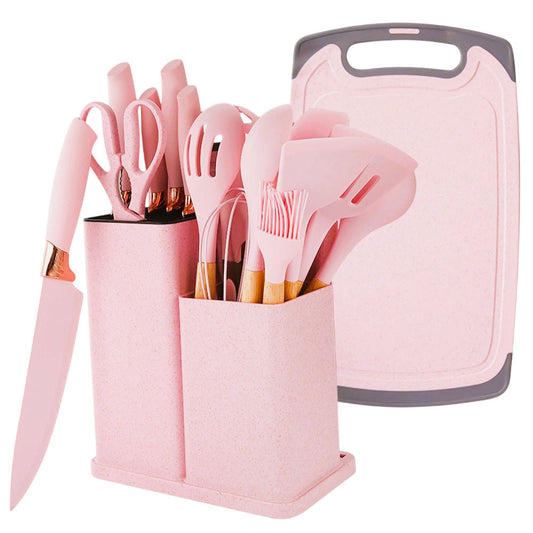 Набір кухонного приладдя, 19 предметів Kitchen Set, Рожевий / Силіконовий набір для кухні