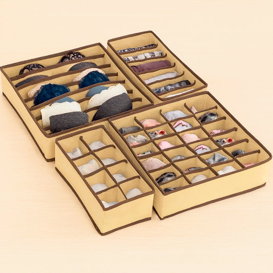 Набор органайзеров для белья 4шт, Бежевый / Органайзер для носков / Органайзер для нижнего белья