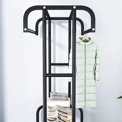 Вішалка підлогова для одягу, 157х91х44см / Стійка для одягу / Вішалка з полицями для взуття