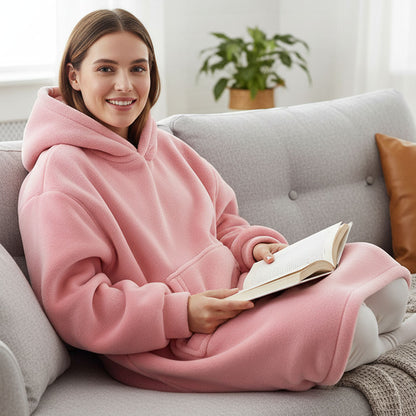 Оверсайз плед-халат з капюшоном 100х80см, Huggle Hoodie, Рожевий / Толстовка худі для дому / Плед з рукавами