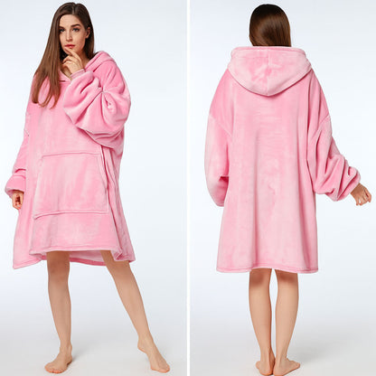 Оверсайз плед-халат з капюшоном 100х80см, Huggle Hoodie, Рожевий / Толстовка худі для дому / Плед з рукавами