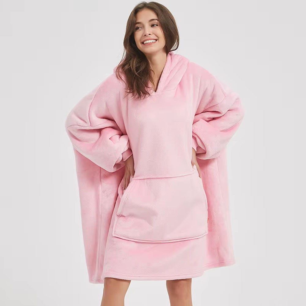 Оверсайз плед-халат з капюшоном 100х80см, Huggle Hoodie, Рожевий / Толстовка худі для дому / Плед з рукавами