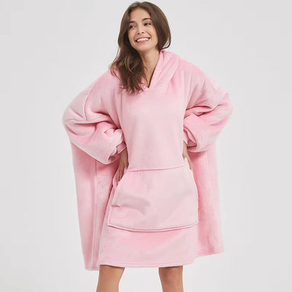 Оверсайз плед-халат з капюшоном 100х80см, Huggle Hoodie, Рожевий / Толстовка худі для дому / Плед з рукавами