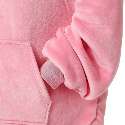 Оверсайз плед-халат з капюшоном 100х80см, Huggle Hoodie, Рожевий / Толстовка худі для дому / Плед з рукавами