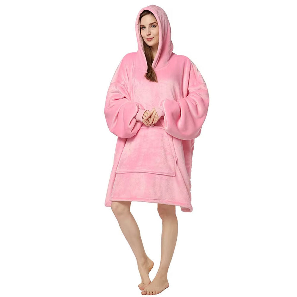 Оверсайз плед-халат з капюшоном 100х80см, Huggle Hoodie, Рожевий / Толстовка худі для дому / Плед з рукавами