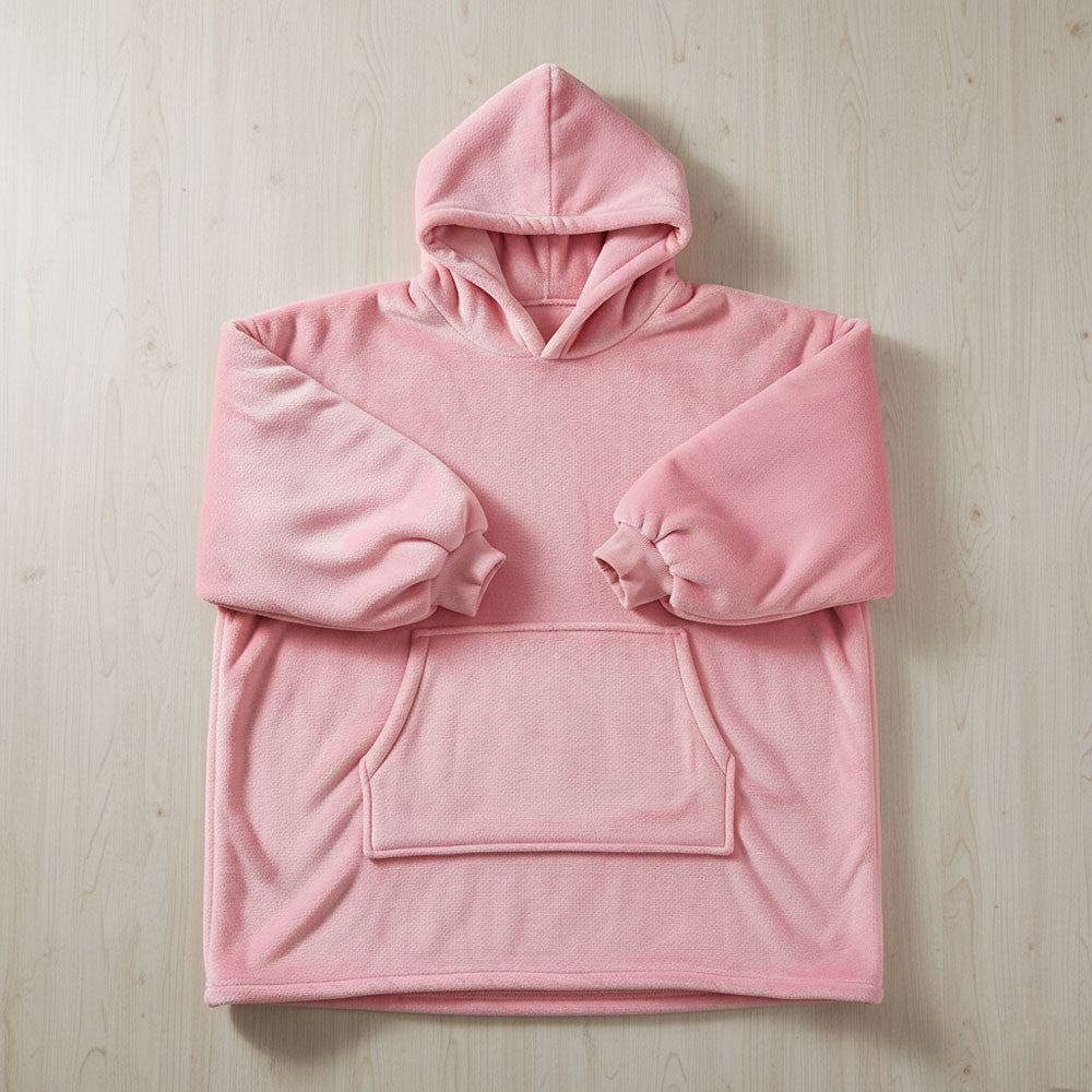 Оверсайз плед-халат з капюшоном 100х80см, Huggle Hoodie, Рожевий / Толстовка худі для дому / Плед з рукавами