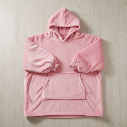 Оверсайз плед-халат з капюшоном 100х80см, Huggle Hoodie, Рожевий / Толстовка худі для дому / Плед з рукавами