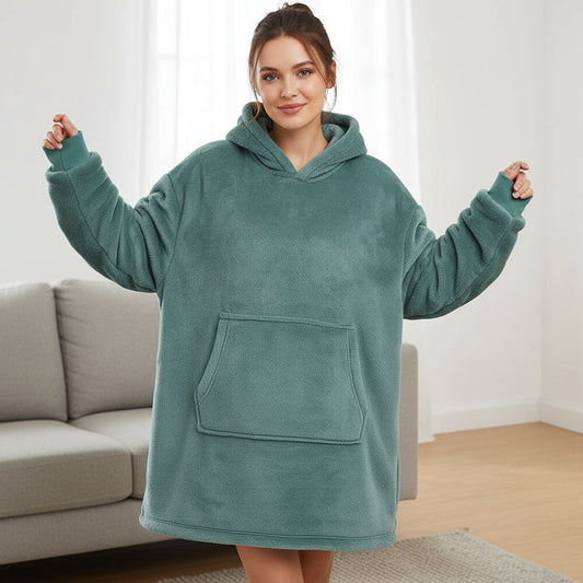 Оверсайз плед-халат з капюшоном 100х80см, Huggle Hoodie, Зелений / Толстовка худі для дому / Плед з рукавами