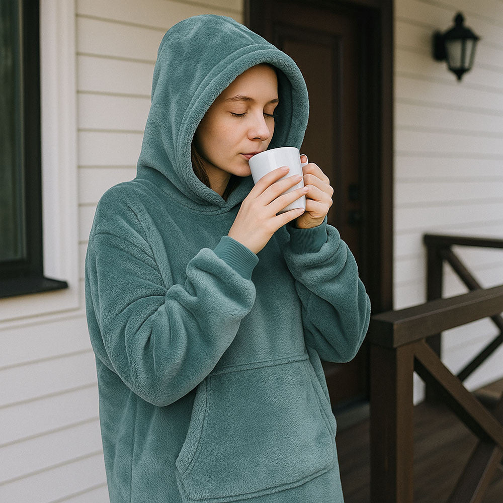 Оверсайз плед-халат з капюшоном 100х80см, Huggle Hoodie, Зелений / Толстовка худі для дому / Плед з рукавами