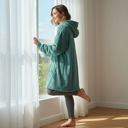 Оверсайз плед-халат з капюшоном 100х80см, Huggle Hoodie, Зелений / Толстовка худі для дому / Плед з рукавами