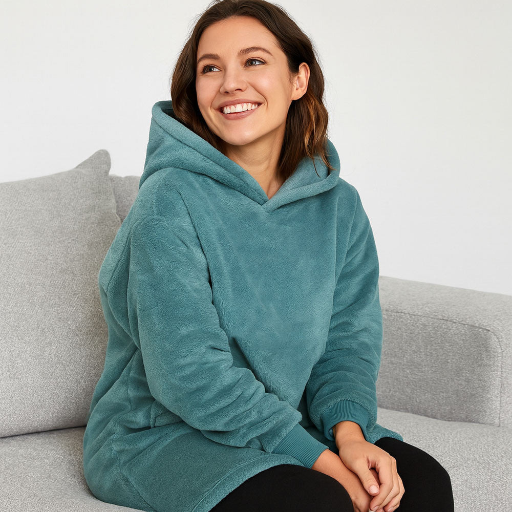 Оверсайз плед-халат з капюшоном 100х80см, Huggle Hoodie, Зелений / Толстовка худі для дому / Плед з рукавами