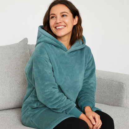 Оверсайз плед-халат з капюшоном 100х80см, Huggle Hoodie, Зелений / Толстовка худі для дому / Плед з рукавами
