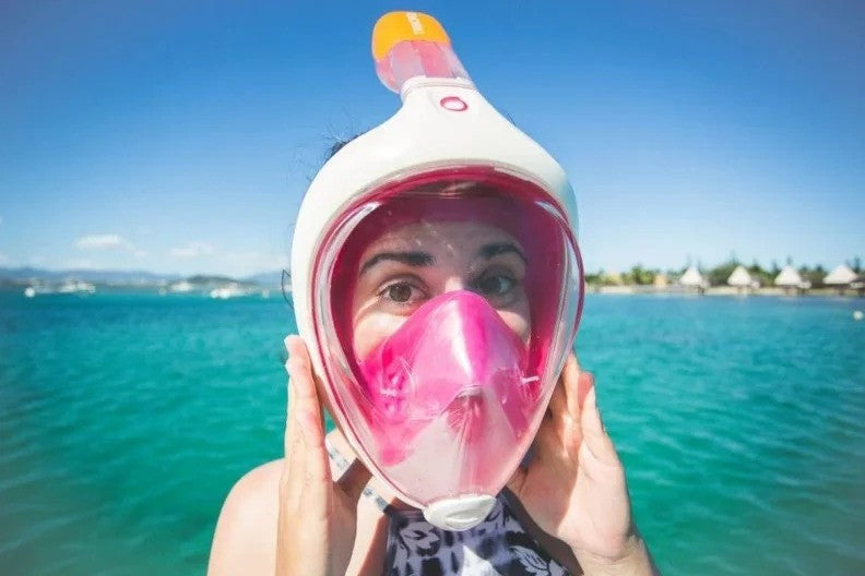 Повна панорамна маска для підводного плавання / Маска для снорклінга Рожевий S/M