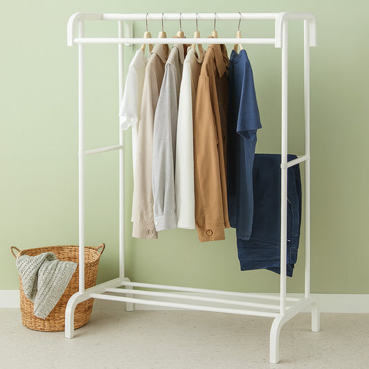 Вішалка підлогова для одягу, 157х91х44см, Білий / Стійка для одягу / Вішалка з полицями для взуття