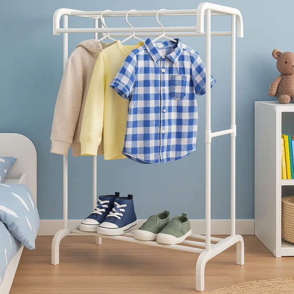 Вішалка підлогова для одягу, 157х91х44см, Білий / Стійка для одягу / Вішалка з полицями для взуття