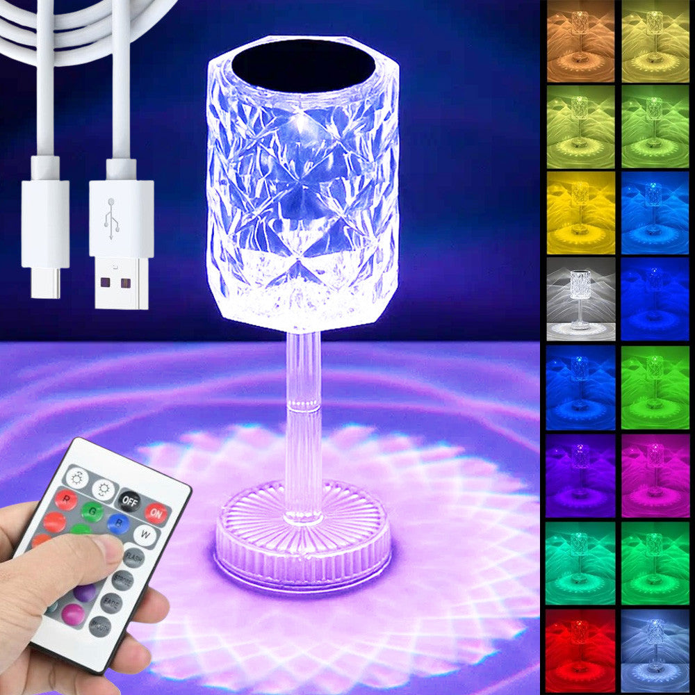 Настільна лампа нічник RGB + пульт, від USB / Сенсорна лампа кришталева / Декоративний LED світильник
