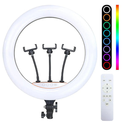 Кільцева лампа 45 см RGB, MJ45 / Різнокольорова світлодіодна LED лампа з 3 тримачами та пультом