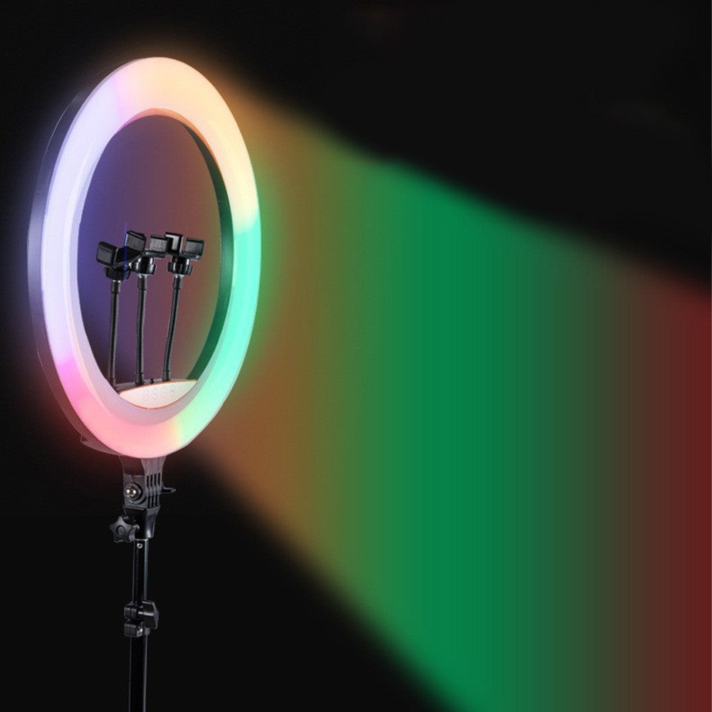 Кільцева лампа 45 см RGB, MJ45 / Різнокольорова світлодіодна LED лампа з 3 тримачами та пультом