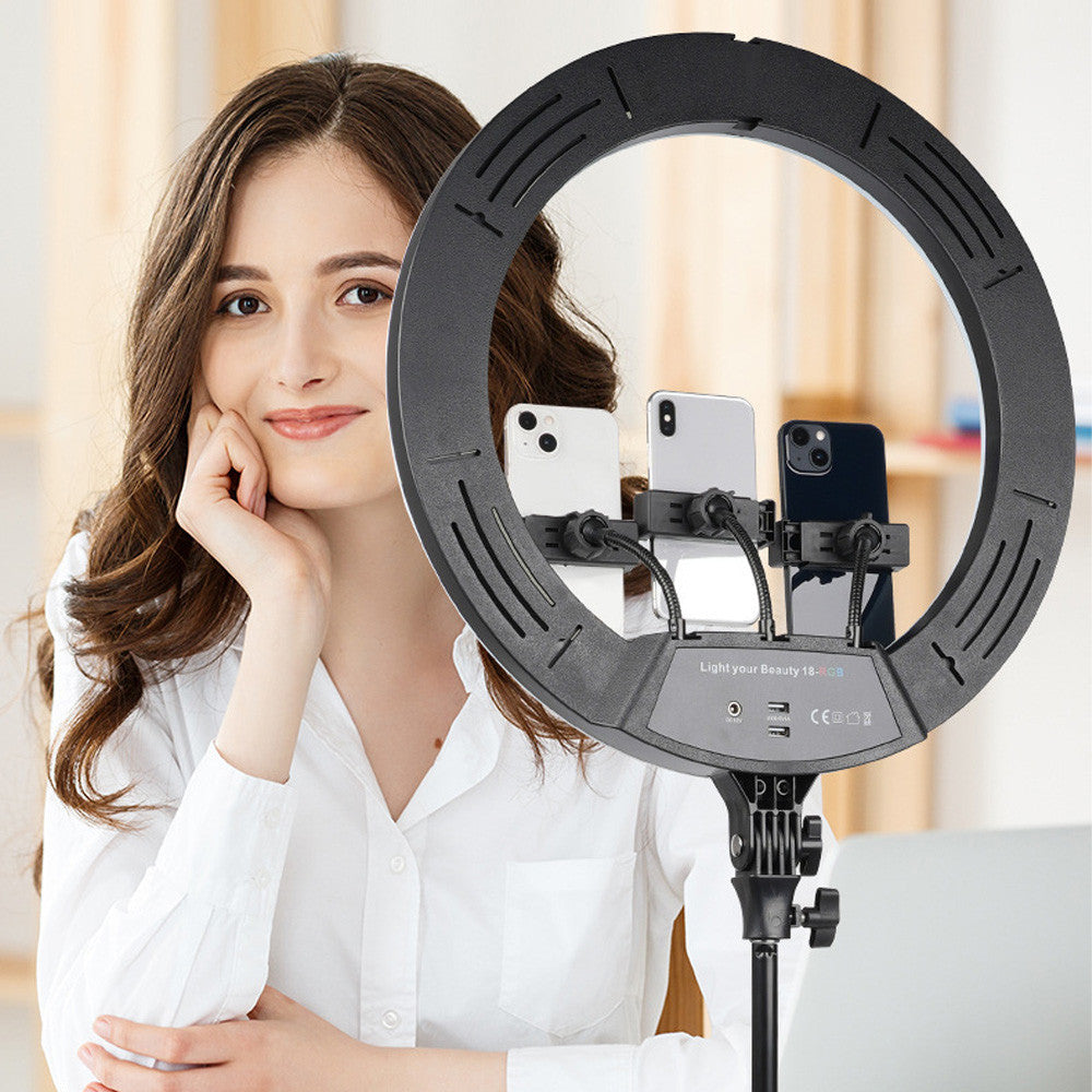 Кільцева лампа 45 см RGB, MJ45 / Різнокольорова світлодіодна LED лампа з 3 тримачами та пультом