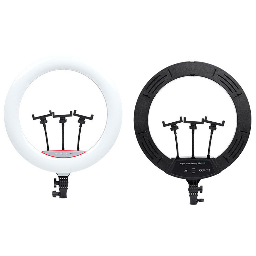 Кільцева лампа 45 см RGB, MJ45 / Різнокольорова світлодіодна LED лампа з 3 тримачами та пультом