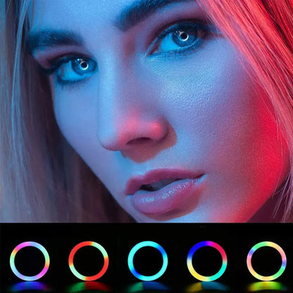 Кільцева лампа 45 см RGB, MJ45 / Різнокольорова світлодіодна LED лампа з 3 тримачами та пультом