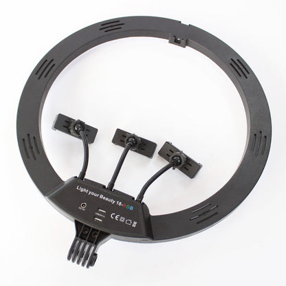 Кільцева лампа 45 см RGB, MJ45 / Різнокольорова світлодіодна LED лампа з 3 тримачами та пультом