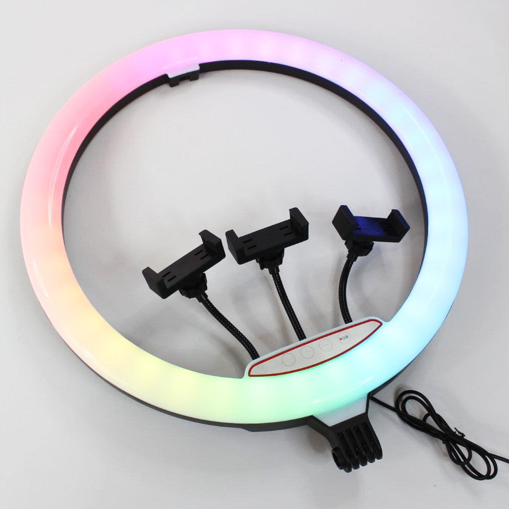 Кільцева лампа 45 см RGB, MJ45 / Різнокольорова світлодіодна LED лампа з 3 тримачами та пультом