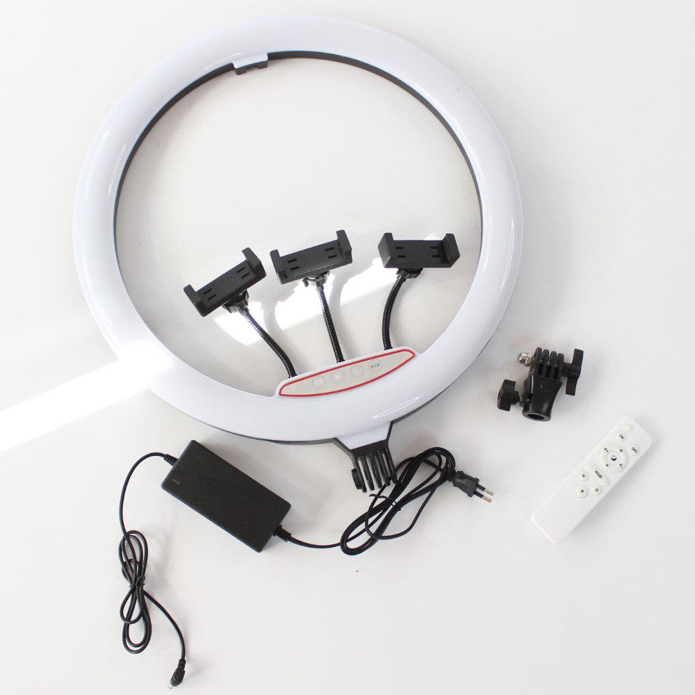 Кільцева лампа 45 см RGB, MJ45 / Різнокольорова світлодіодна LED лампа з 3 тримачами та пультом