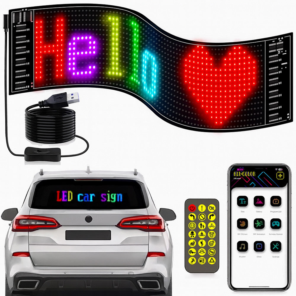 LED світлодіодний екран для авто 16×96, Bluetooth, USB + пульт / Гнучка LED панель / Гнучкий екран з анімацією
