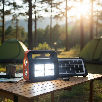 Сонячна зарядна станція-ліхтар із PowerBank + 2 лампочки, COBA CB-999B, Помаранчевий / Ліхтар акумуляторний