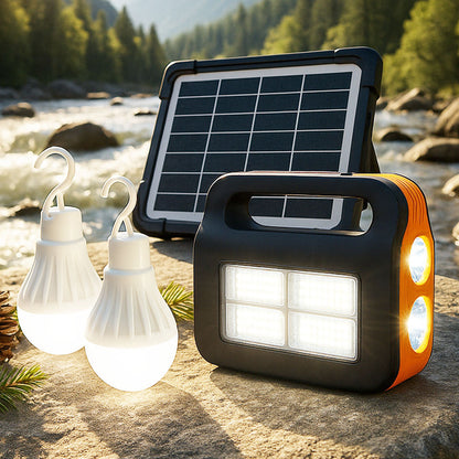 Сонячна зарядна станція-ліхтар із PowerBank + 2 лампочки, COBA CB-999B, Помаранчевий / Ліхтар акумуляторний