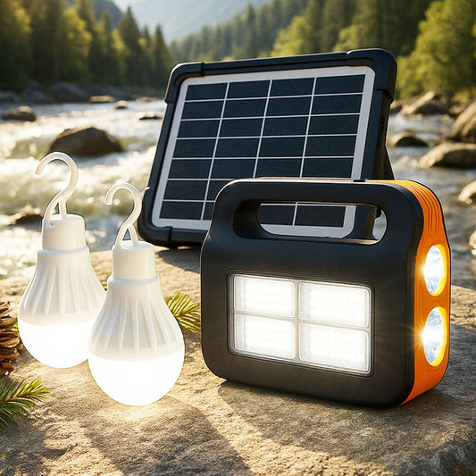 Сонячна зарядна станція-ліхтар із PowerBank + 2 лампочки, COBA CB-999B, Помаранчевий / Ліхтар акумуляторний