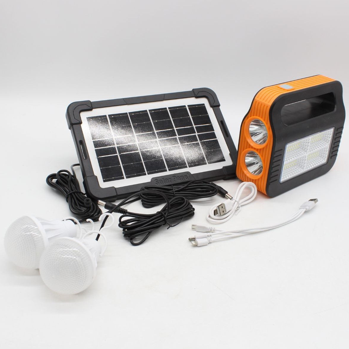 Сонячна зарядна станція-ліхтар із PowerBank + 2 лампочки, COBA CB-999B, Помаранчевий / Ліхтар акумуляторний