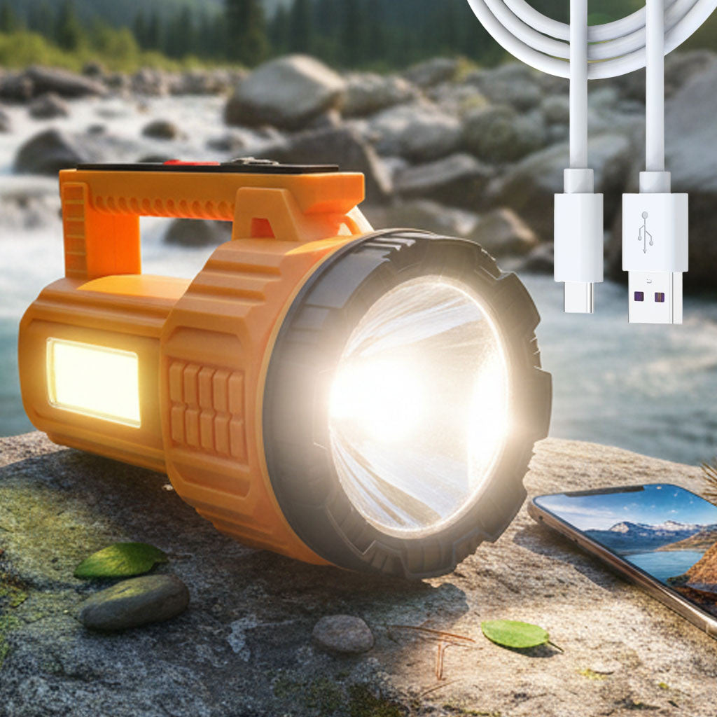 Ручний ліхтар-прожектор акумуляторний з PowerBank, 20Вт, LY-2702T / Переносний ліхтар для кемпінгу / Ліхтар на сонячній батареї