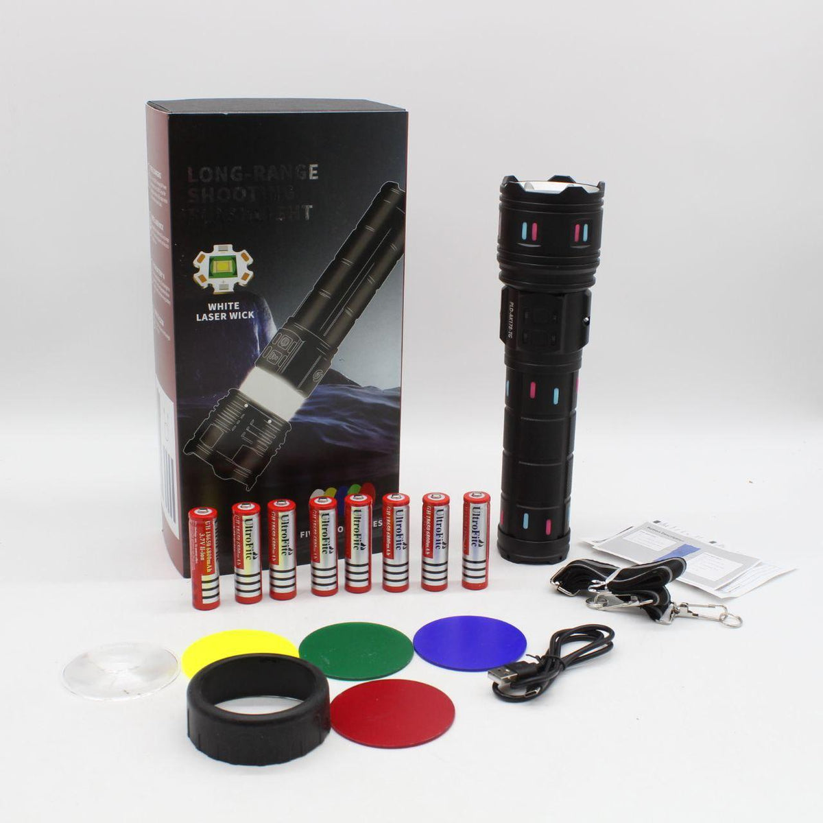 Акумуляторний ліхтар ручний 8x18650, від USB, Power bank, Zoom, AK178, Чорний / Світодіодний ліхтар / Ручний ліхтар