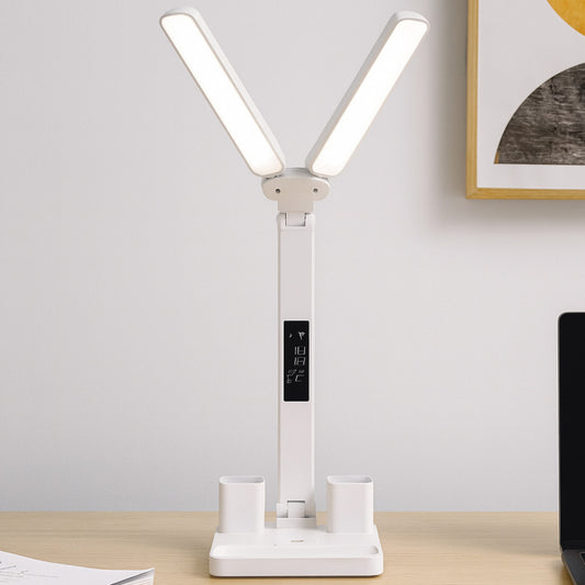 Настільна лампа з двома плафонами, 7Вт, від USB / Світлодіодна акумуляторна лампа з термометром та годинником